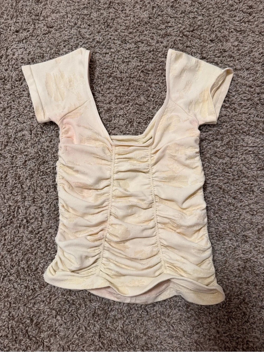 Free People Pale Yellow Ruched Square-Neck Crop Top